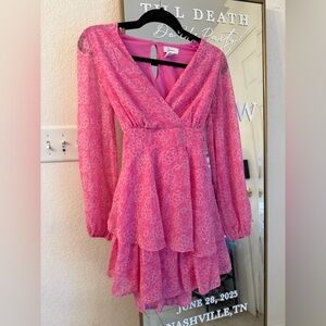 Pink long sleeve tie dress